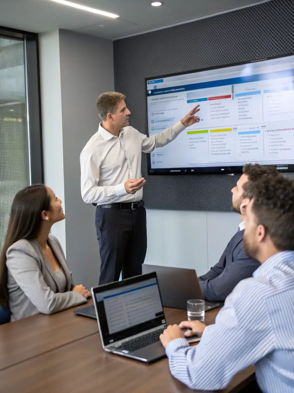 A consultant leading a training session on resource management software, demonstrating practical skills and knowledge transfer.